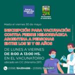 Adelia María: Inscripción para vacunación contra la fiebre Hemorrágica Argentina